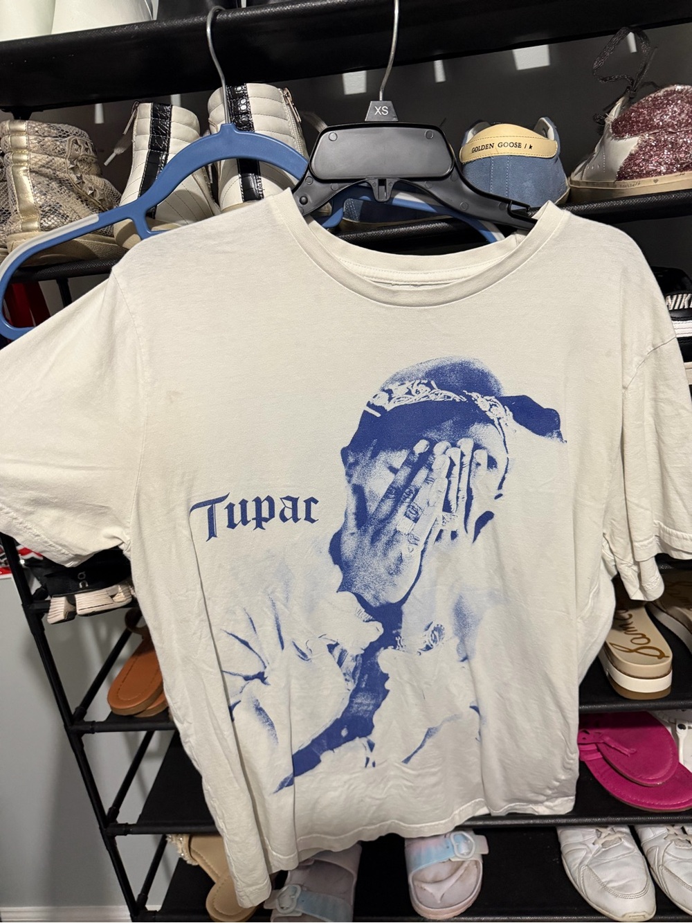 Graphic Short Sleeve Tee - White with Blue Print